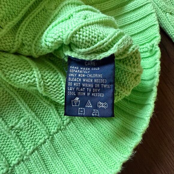 Ralph Lauren Sport Cable Knit V Neck Sweater Lime Green 100% Cotton Women’s L - Picture 9 of 9
